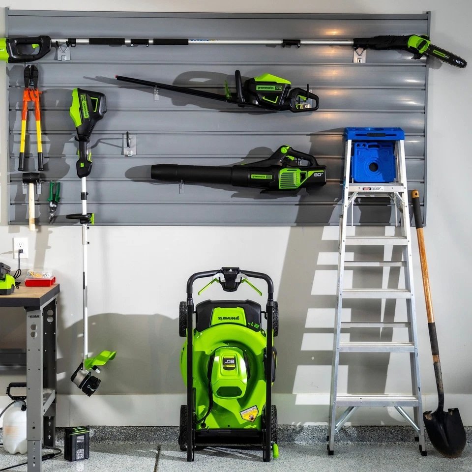 Greenworks 80V 21” Lawn Mower, 13” String Trimmer, and 730 Leaf Blower
