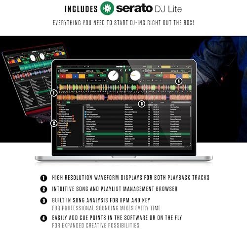Numark Mixtrack Platinum FX Serato DJ Controller with Jog Wheel Displays, 4 Decks, Mixer, Effects Paddles and (Audio Interface)