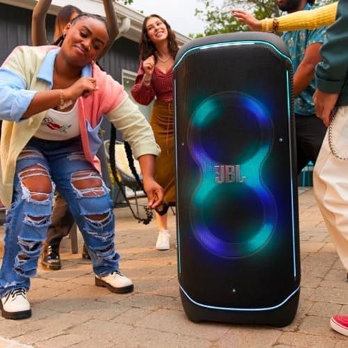 JBL Partybox Ultimate – Multi Purpose Party Speaker, with Wi-fi & Bluetooth Connectivity, Wireless, Lightshow, IPx4 Slashproof, Dual Mic & Guitar Inputs, Handle & Sturdy Wheels, Black